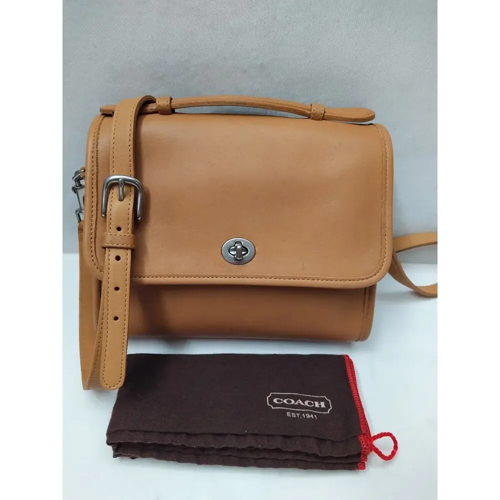 Coach Tan Camel Leather Turnlock Flap Closure Crossbody Bag - Vintage